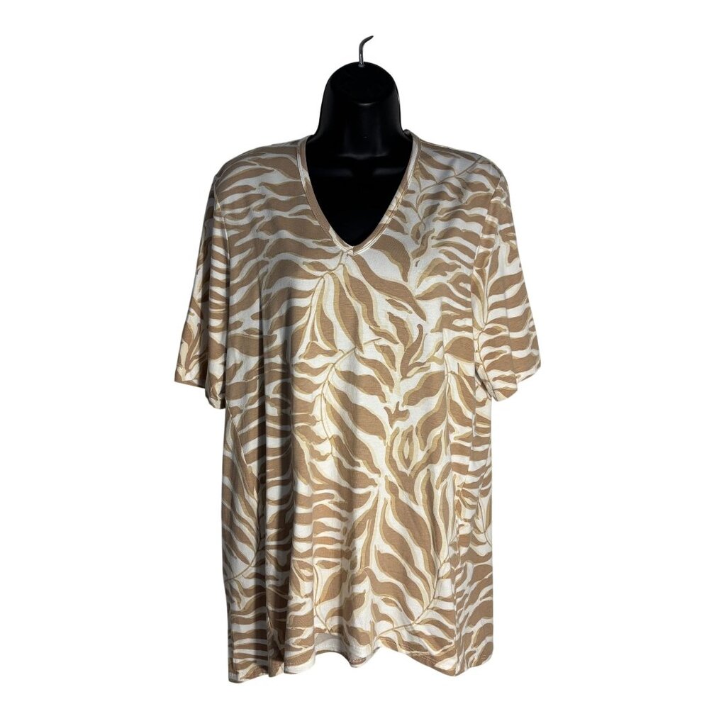 Chicos Beige & White Zebra Print V-Neck Short Sleeve Top Chicos Size 2